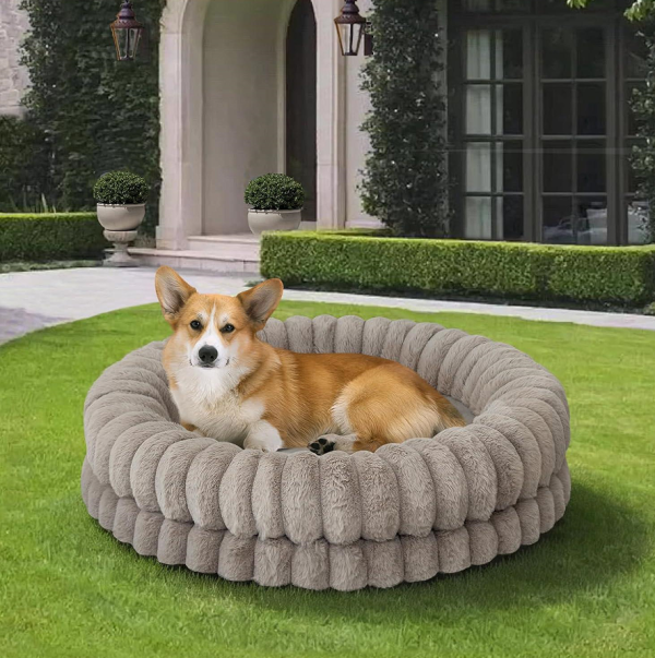 Luxury Round Donut Dog Bed, Oatmeal
