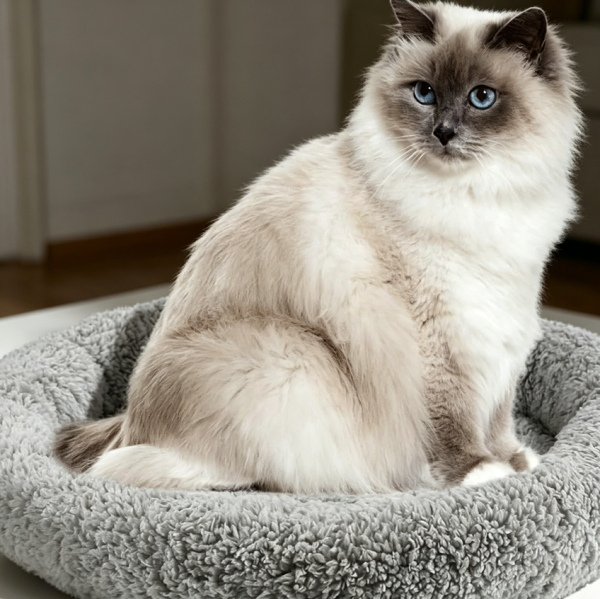 Round Washable Cat Donut Bed, Grey