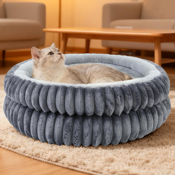 Small Washable Round Donut Dog Bed, Grey