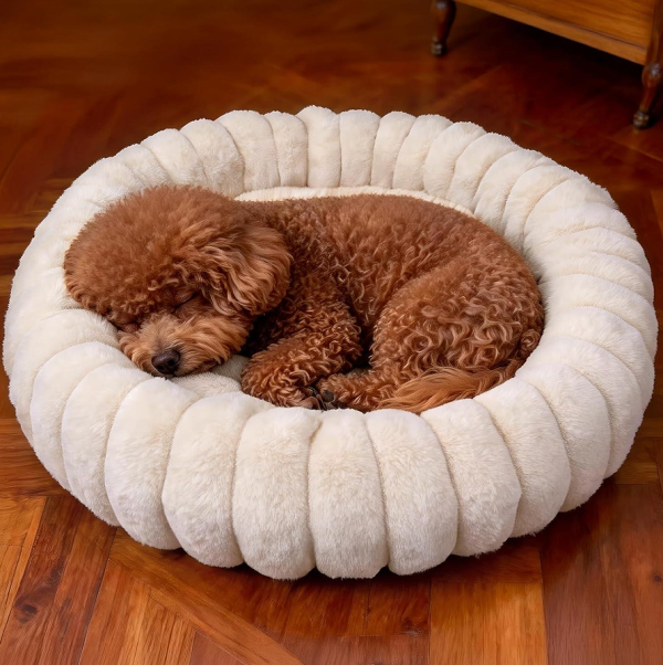 Round Donut Pet Bed, Faux Rabbit Fur